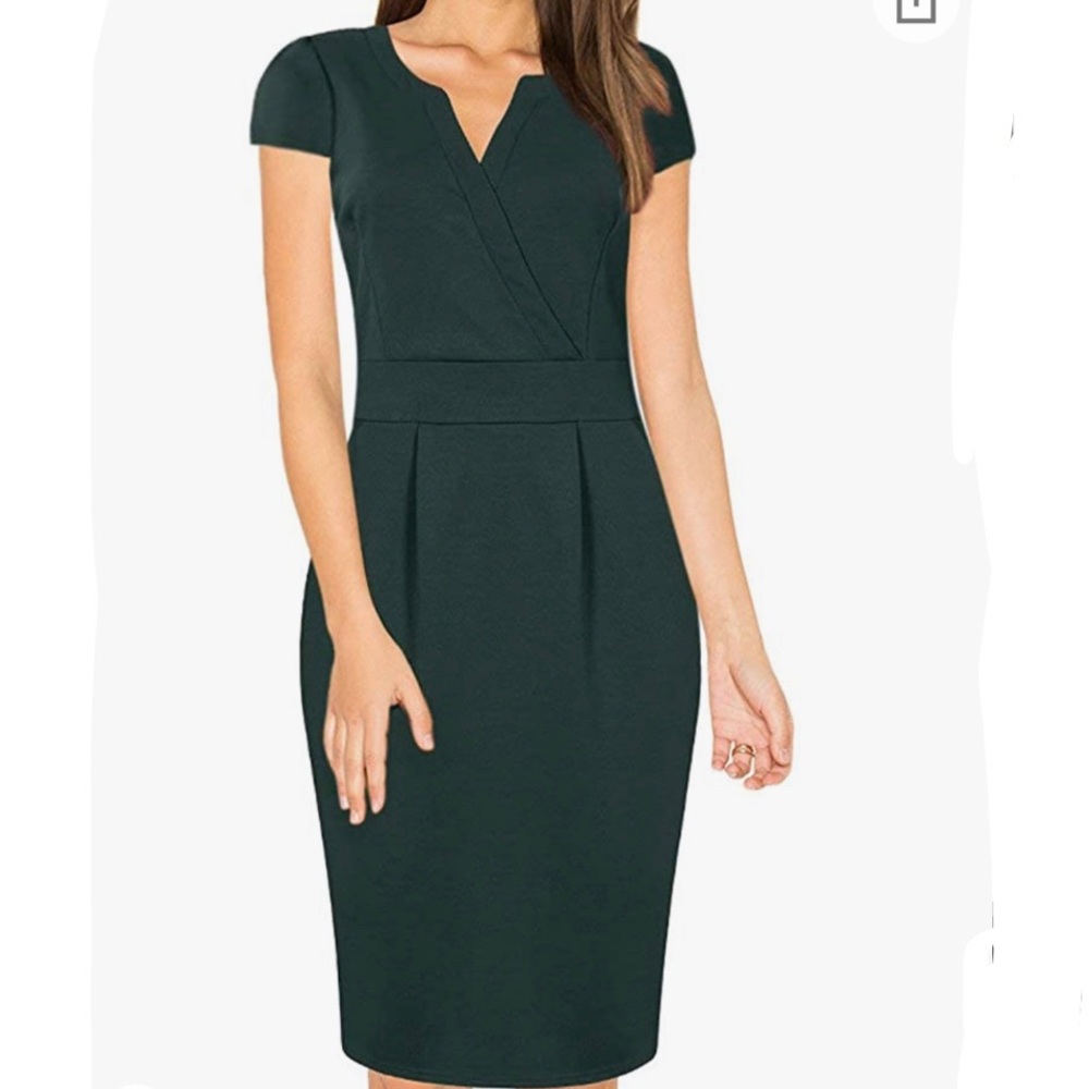 NWT stretchy flattering office work dress business green professional sheath